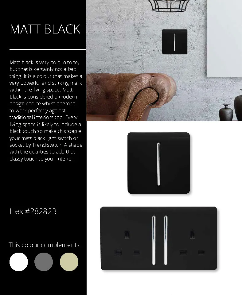 2 Gang Retractive Home Auto.Switch Matt Black ART-SSR2MBK  Trendi Matt Black